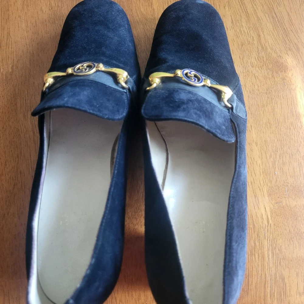 Gucci blue/gold slip on suede loafers size 7 - Picture 6 of 8